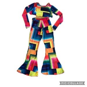 LA Designs Dancewear Dance 70s BellBottom costume child M Geometric 3pcs